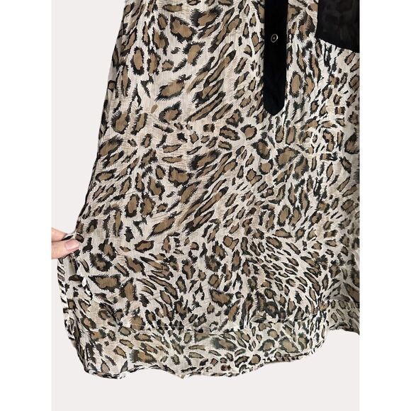 HIP Sheer Chiffon Animal Leopard Print Gold Button Front Blouse Sleeveless S - Picture 3 of 6